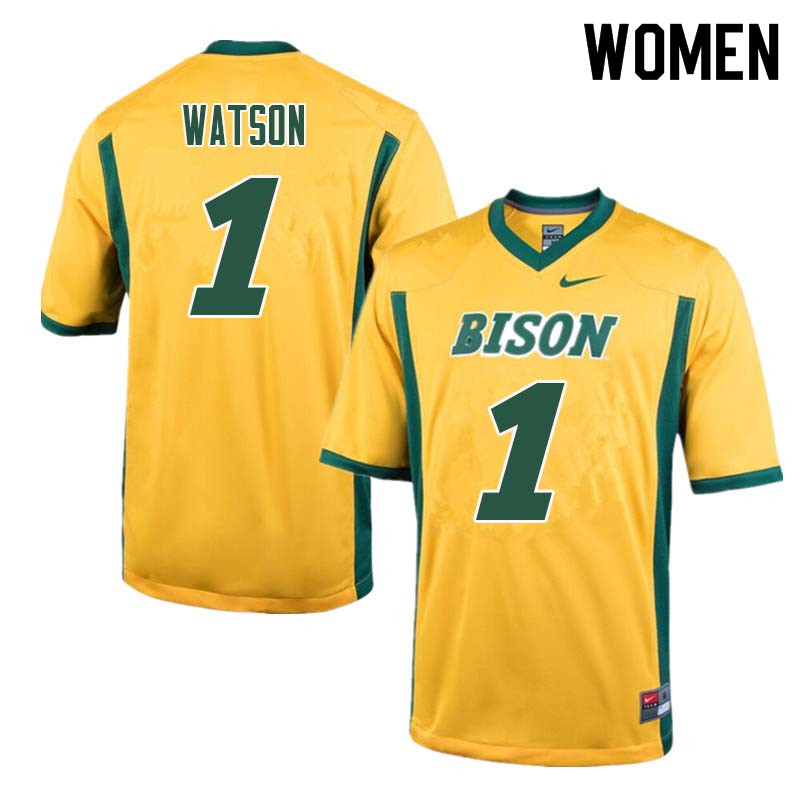 Women #1 Christian Watson North Dakota State Bison College Football Jerseys Sale-Yellow - Click Image to Close